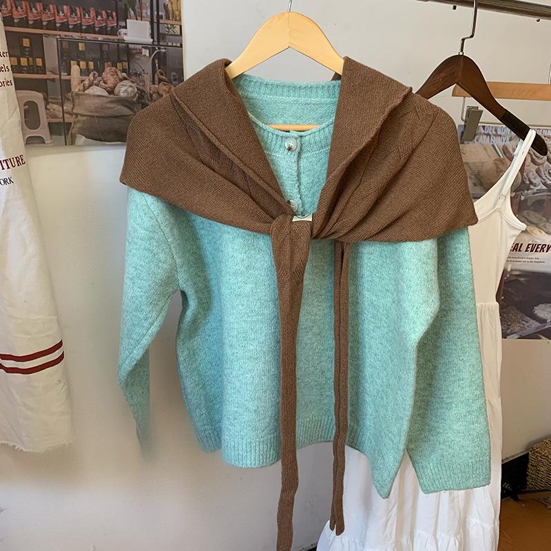 Luochi Knitting~ Шерстяной Треугольный Шарф Осенняя Мода 100% Шерсть, Стиль Корейского Блогера
