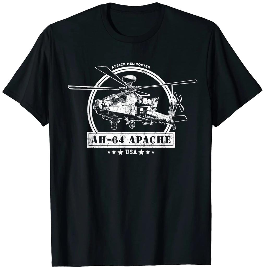 Футболка с изображением американского ударного вертолета AH-64 Apache. Новая футболка с коротким рукавом и круглым вырезом из 100% хлопка, повседневный мужской топ