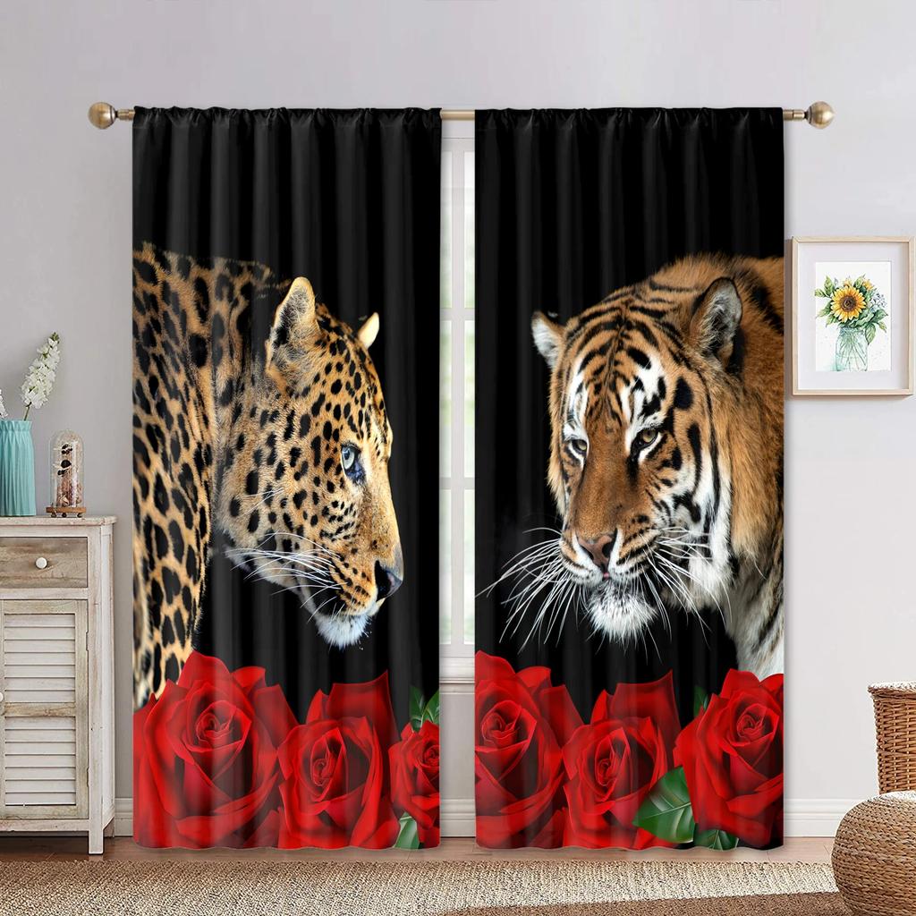 Новые розы, леопарда, тигра, дикого животного, узор, высокая затемняющая штора для спальни, гостиной, 2 панели, затемняющая штора, новые