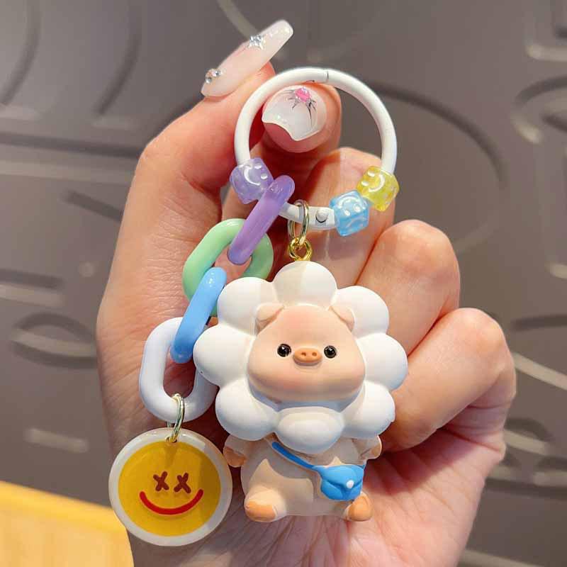 Smiling Face Sunflower Pig Key Chain Couple Car Key Pendant Cartoon Backpack Couple Bag Pendant Car Exquisite Keychain Gift