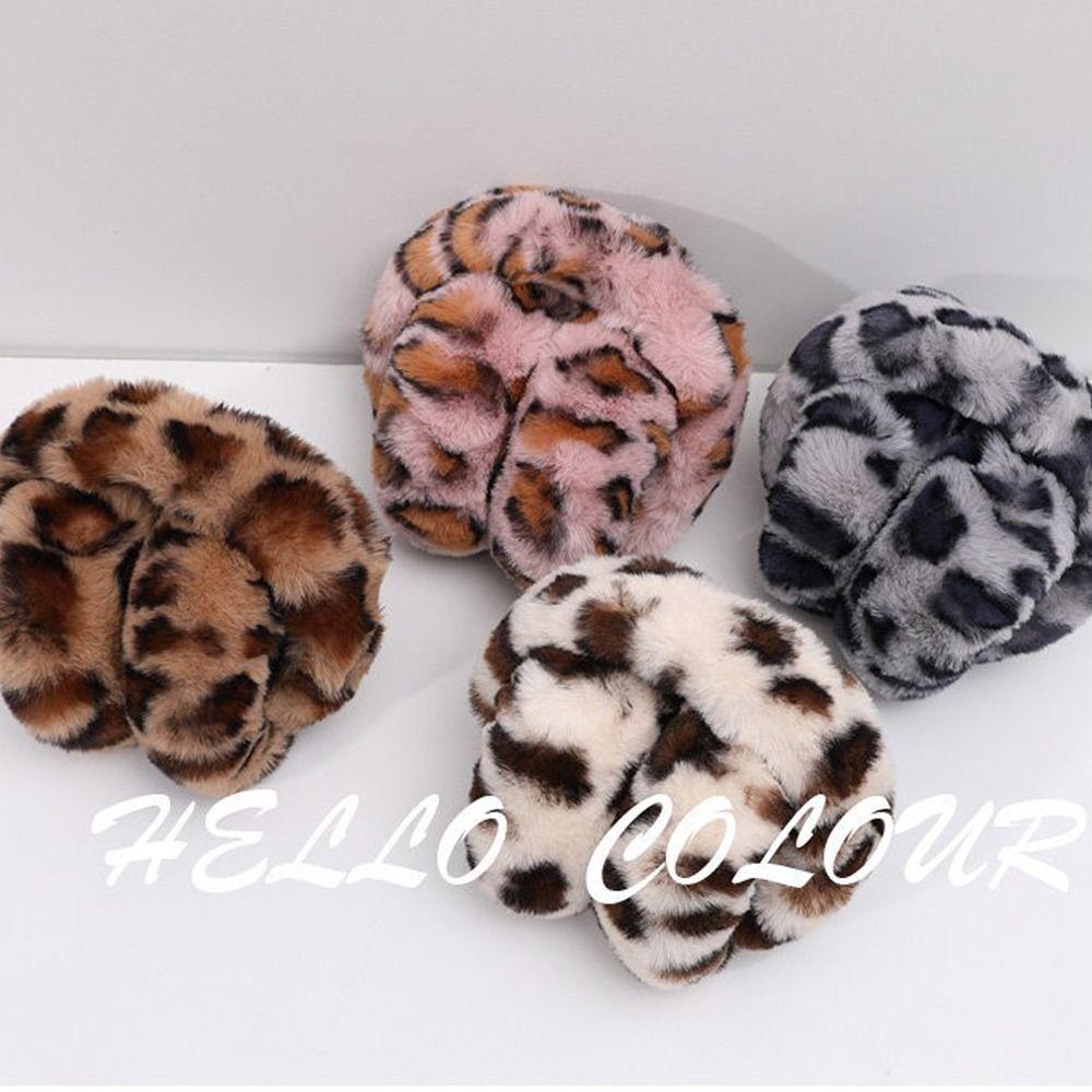 Collapsible Ear Muffs Plush Ear Cover Fashion Leopard Ear Warmer for Women Girls