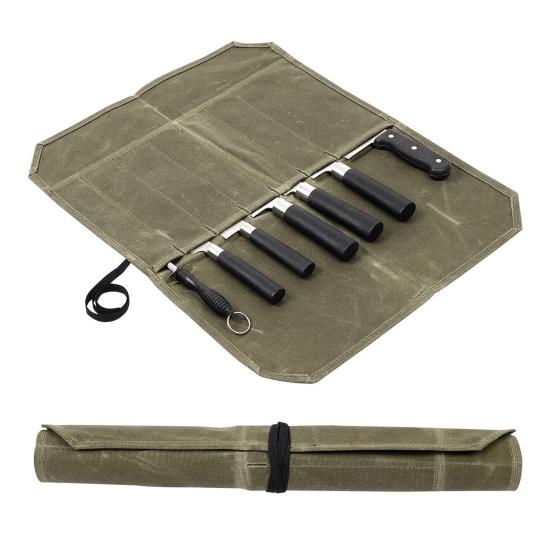 Knife Roll Bag with 7 Slots Large Capacity Easy Carrying Wear Resistant Waterproof Portable Cooking Knife Organizer Storage Pouch
