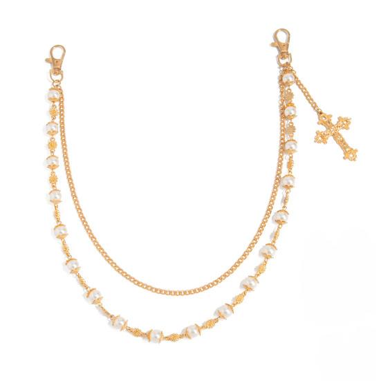 Pants Chain Faux Pearls Metal Flower Decor Wallet Chain Multi-layered Design Hip-hop Style Wallet Chain Wearable Art Accessory