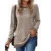 Осень-зима женские футболки однотонные длинные рукава круглый вырез контрастные топы свободные повседневные футболки больших размеров