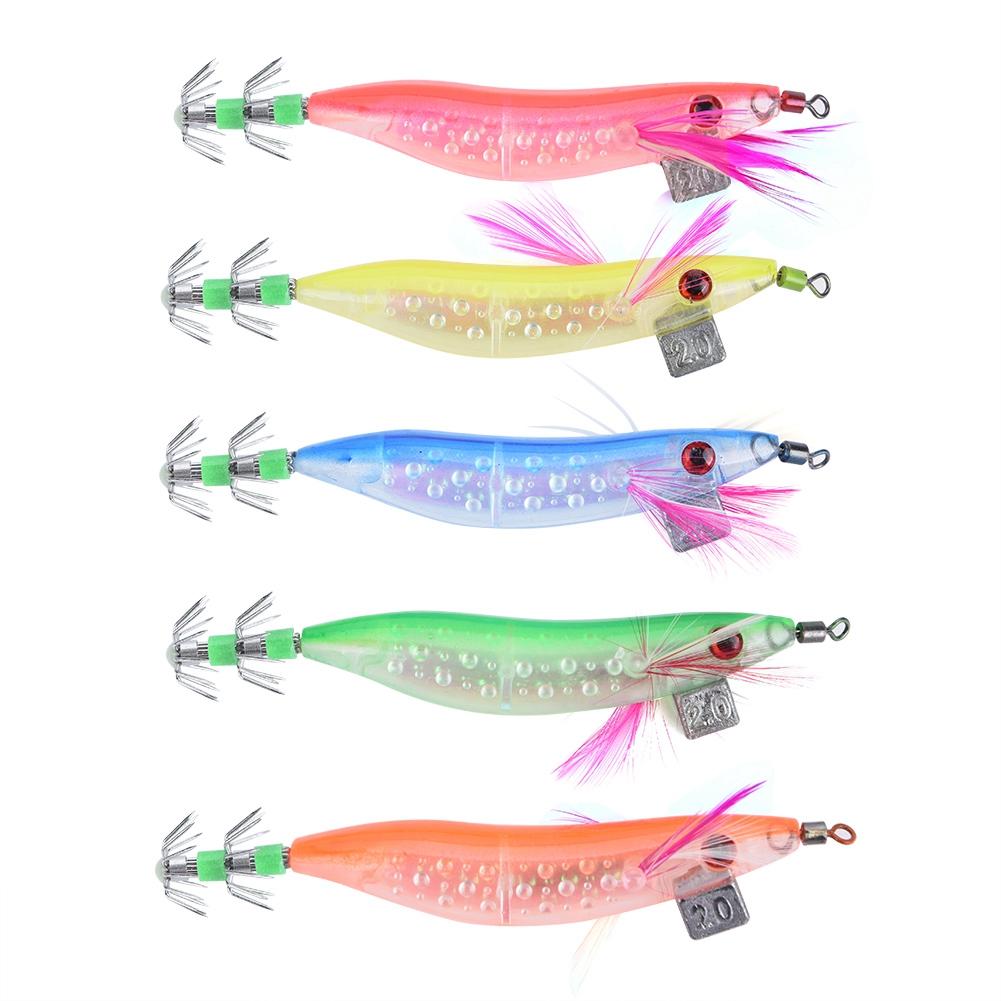 5PCs Artificial Simulation Luminous Fish Squid Jigs Hard Fishing Lures Shrimp Baits Hook