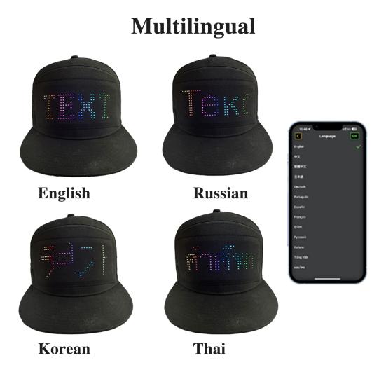 Светодиодная пиксельная крышка для экрана RGB Цветная светодиодная крышка для экрана Подключение к приложению Съемный экран USB-зарядка Дисплей Сообщение Кепка Регулируемая пряжка Кепка для вечеринки