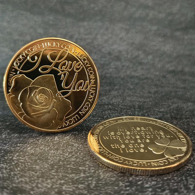 Памятный подарок «Счастливая золотая монета» - Памятная монета «Роза», Памятная медаль, Подарок на День святого Валентина