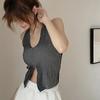 Женская трикотажная майка с открытой спиной, топ с подвесным воротником, бретелька для пупка