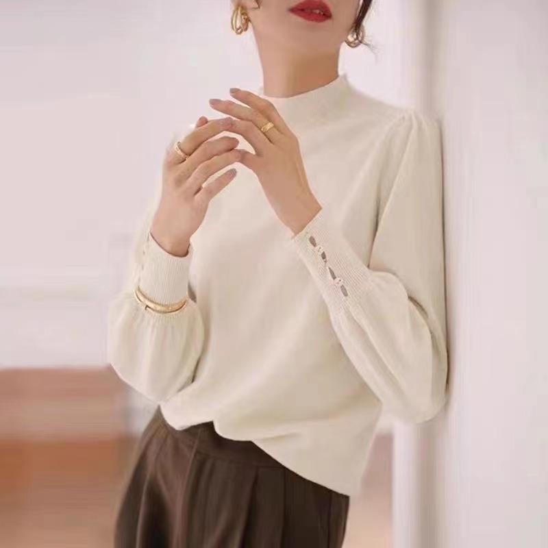 Осень и зима новый трикотажный свитер с полувысоким воротником женский свободный верхний свитер женский базовый трикотажный свитер длинные рукава
