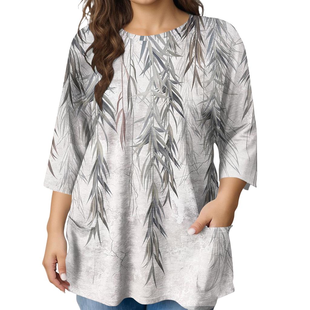 Женская модная блузка большого размера с принтом и коротким рукавом для элегантных поездок на работу и повседневной носки