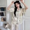 Nordic Style High-End Love Striped Printed Pajamas Simple High-End Short-Sleeved Loungewear Can Be Worn Outside