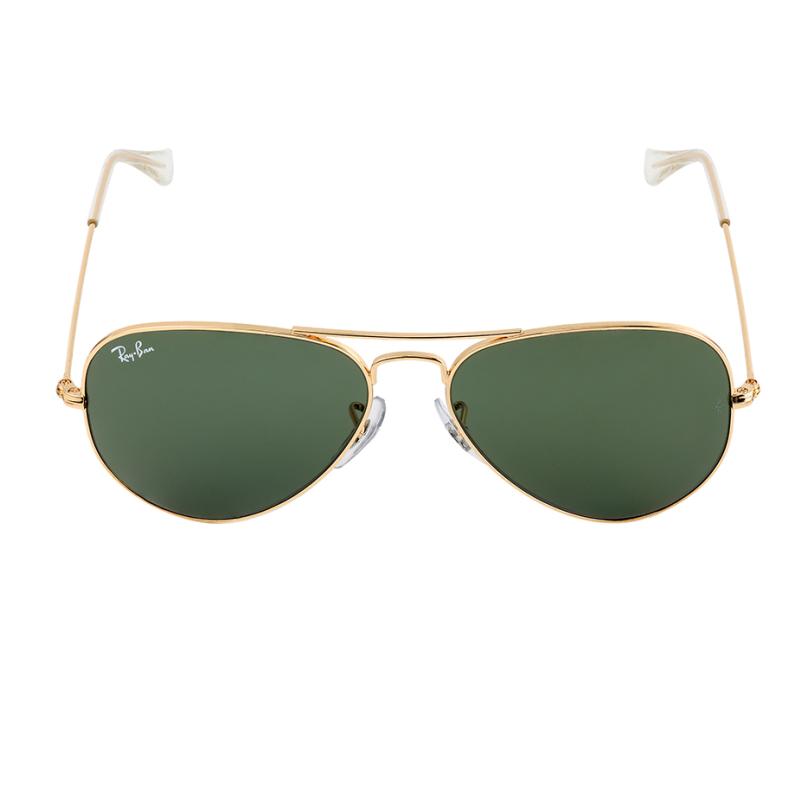Солнцезащитные очки Ray Ban Aviator Металлические с золотой оправой и зелеными линзами Унисекс