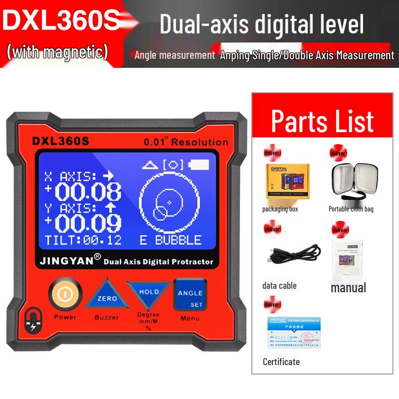 Высокоточный цифровой двухосевой угломер Jingyan DXL360S с литиевой батареей