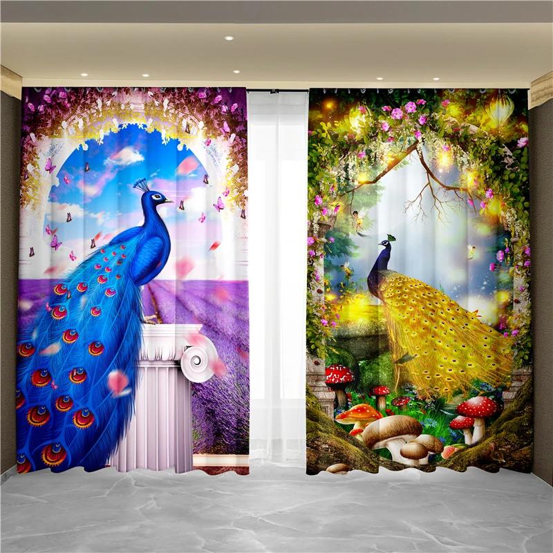 Винтажная синяя павлинья серия высокая затемняющая занавеска роскошный дизайн плотная затемняющая оконная драпировка занавеска для гостиной спальни декор