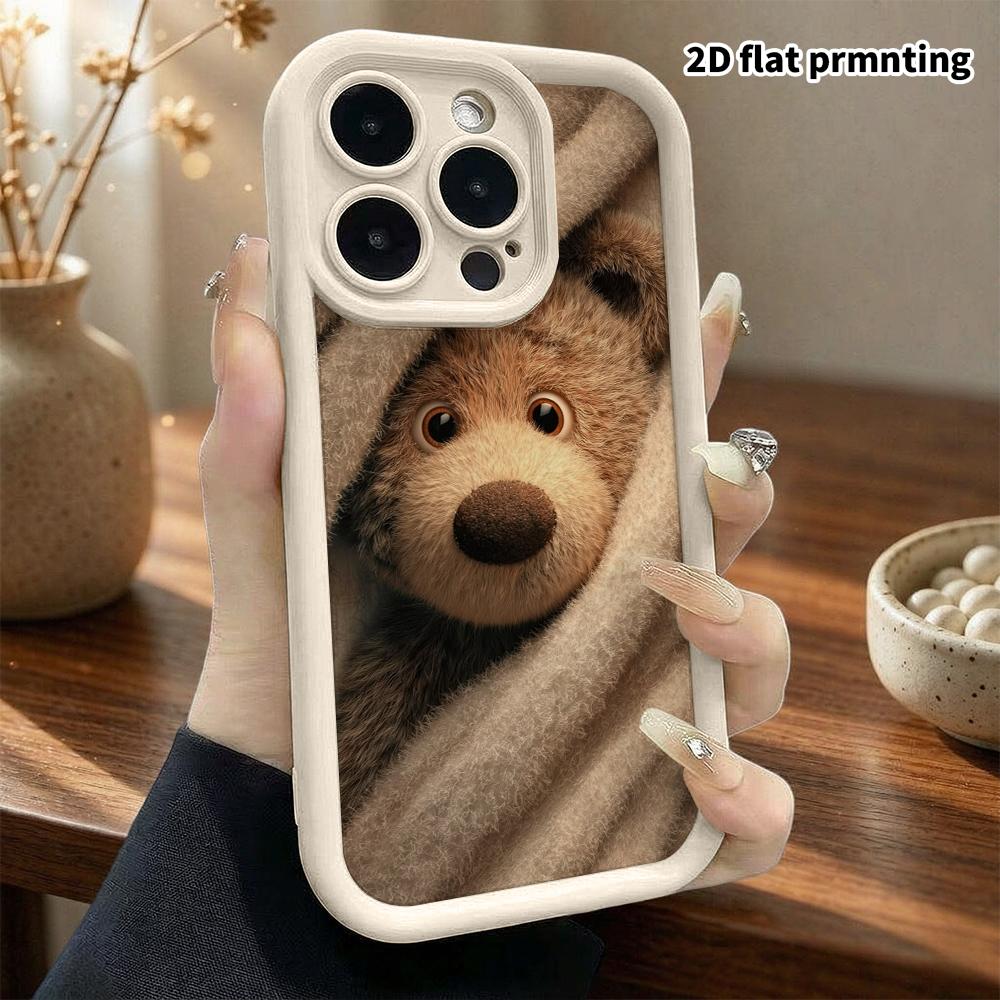 Phone Case: 2D flat design suitable for iPhone 18 17 16 15 14 13 Pro stepped protective case, brown bear probe, Christmas and Halloween gifts