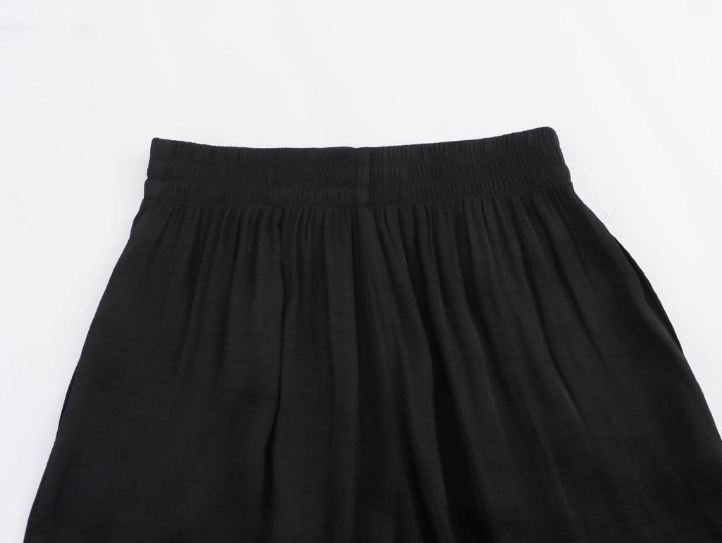 Весенние женские брюки из шелкового сатина с эластичной талией и широкими штанинами - Стильные и стройнящие