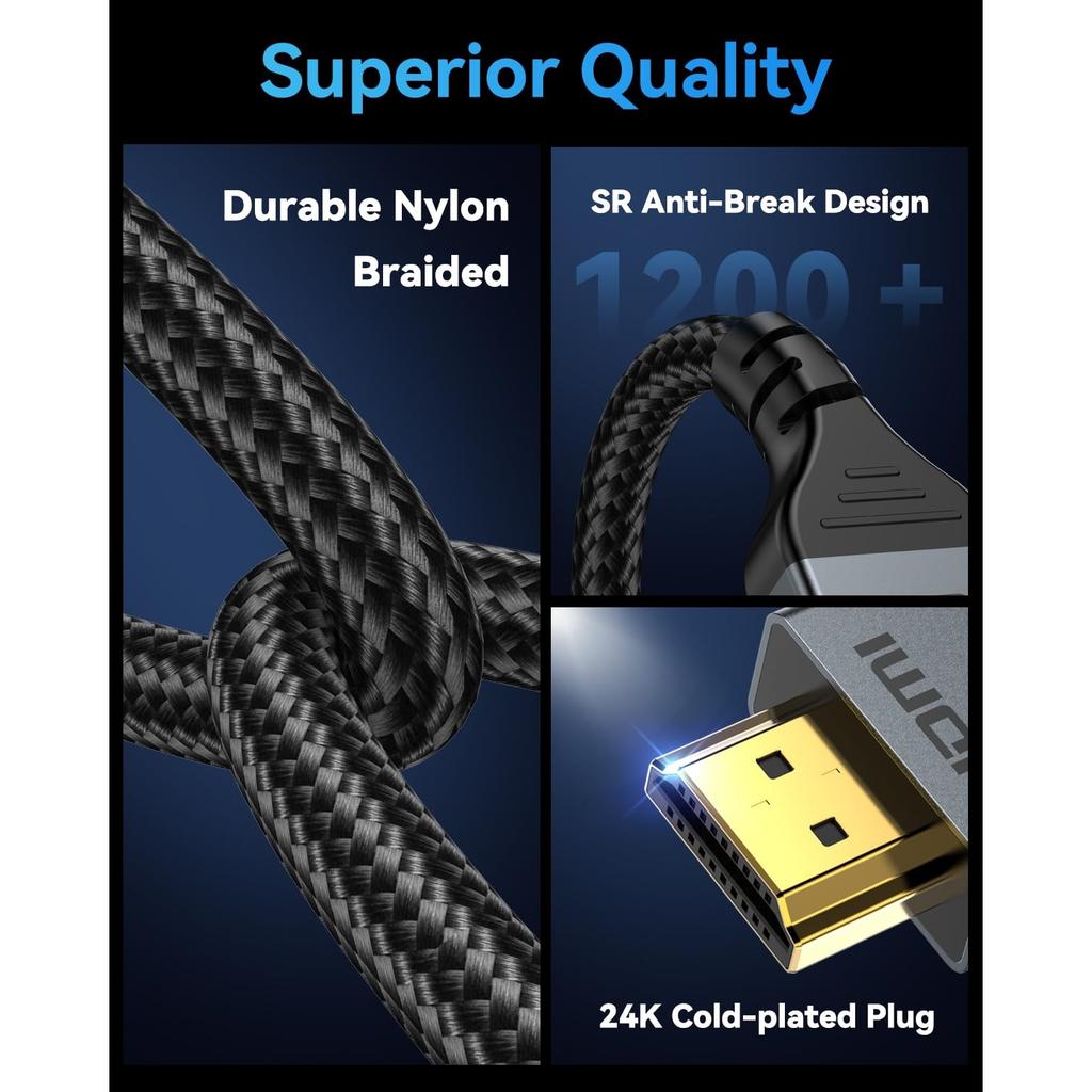 16K 8K HDMI Cable 96Gbps High Speed HDMI 2.2 Cable 16K@60Hz 8K@120Hz 4K@480Hz HDCP 2.2&2.3 Dynamic HDR For Roku TV/HDTV/PS5/Blu-ray/Projector