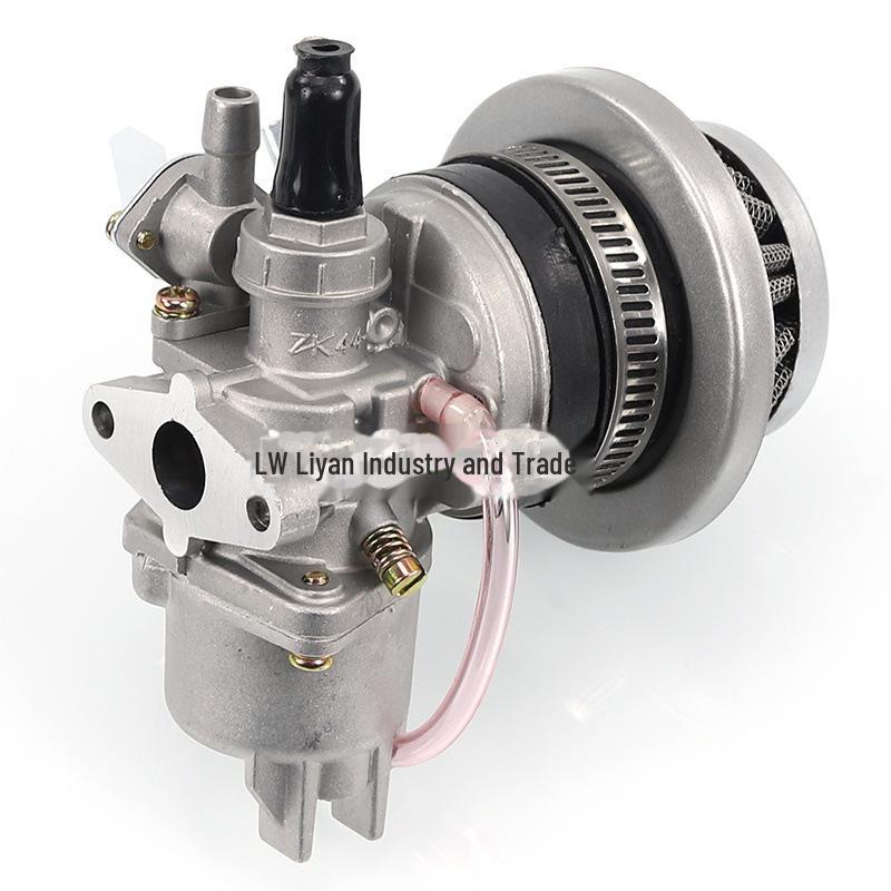 Аксессуары для мини-мотоциклов 49 куб. см: Небольшой спортивный внедорожник Leah с двухтактным двигателем, карбюратором и воздушным фильтром.