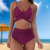 Sexy Bikini Set Wireless Sleeveless Breathable High Waist Tummy Control Bathing Suit for Vacation