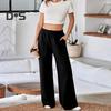 Женские брюки, эластичные, с высокой талией, прямые, широкие, длинные брюки, однотонные, свободного кроя, длинные брюки с карманами, повседневная одежда