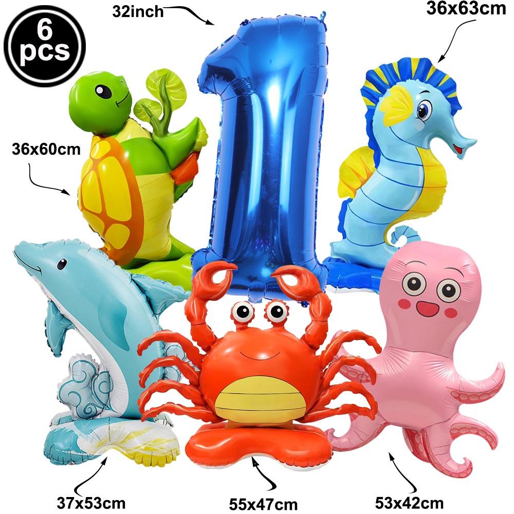 Ocean Animal Party Balloon Decor 5th Child's Birthday Shark Seahorse Crab Turtle Octopus Balloons Kids Gifts Baby Shower Decors