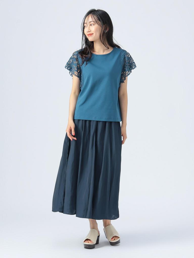 Beams Heart Tee Lace Sleeve Free Size Women's S/S Pullover, Blue,