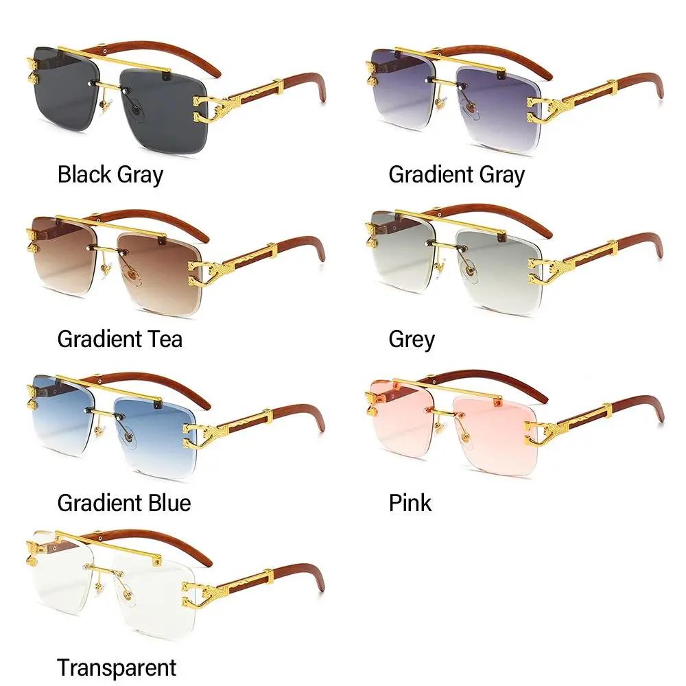 Винтажные солнцезащитные очки без оправы квадратной формы для мужчин и женщин с защитой от УФ-лучей, солнцезащитные очки с головой гепарда, очки