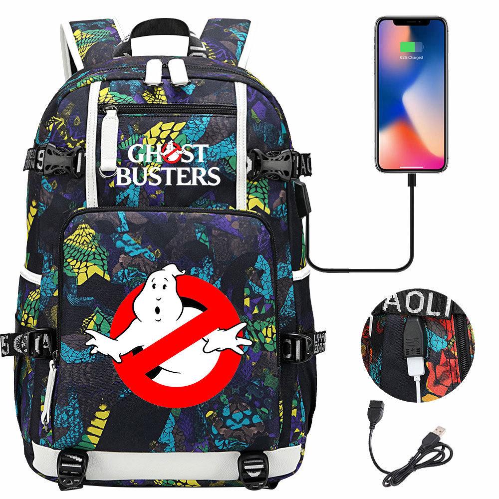 Ghostbusters Print USB Charging Backpack for Teens Students Casual Travel Outdoor Daypack
