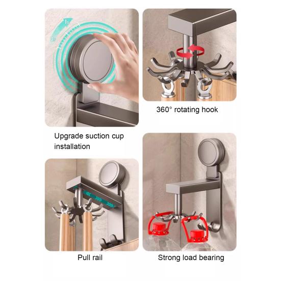 Вешалка для посуды с вращающимися крючками. Настенный кухонный органайзер. Прочная, выдерживает нагрузку. Легко использовать.