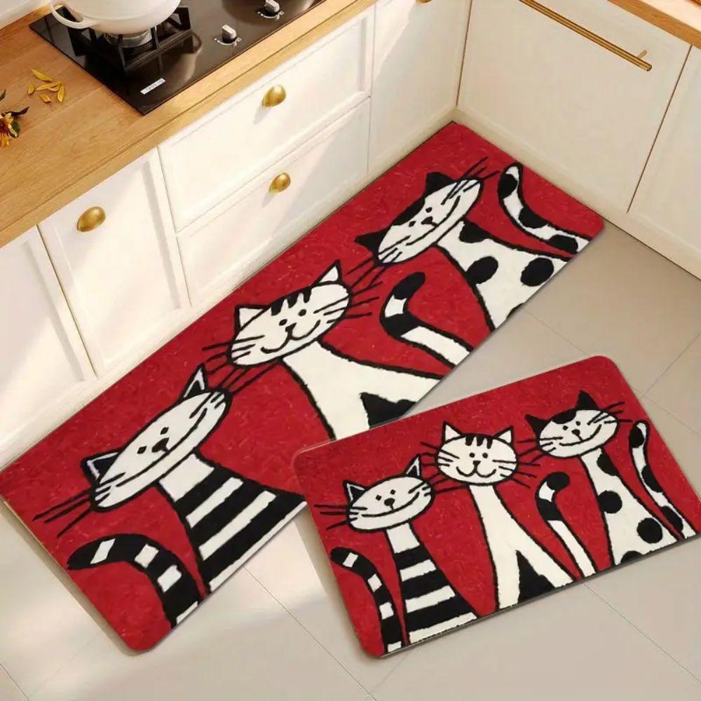 1/2PCS Cute Cat Printed Washable Kitchen Floor Mat Porch And Balcony Long Strip Carpet Entrance Door Mat Home Decoration
