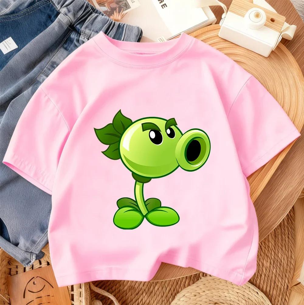 Summer Crew Neck T Shirt For Boys Girls Casual Daily Wear Plants Vs Zombies Cute Kawaii Cartoon Fashion Street Style 314Y