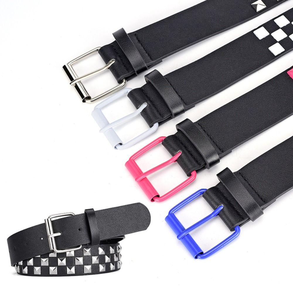 Широкий боковой пояс в стиле панк с заклепками, джинсовые украшения, простой ремень из искусственной кожи для дам/девочек