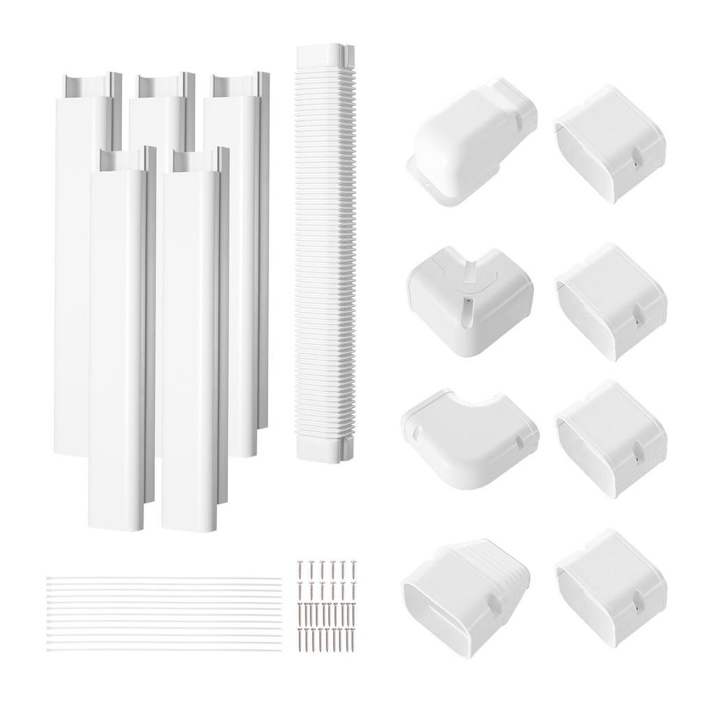 Mini Split Line Set Cover 76.2mm W 3110mm L, PVC Decorative Pipe Line Cover For Air Conditioner with 5 Straight Ducts & Full Components Easy to