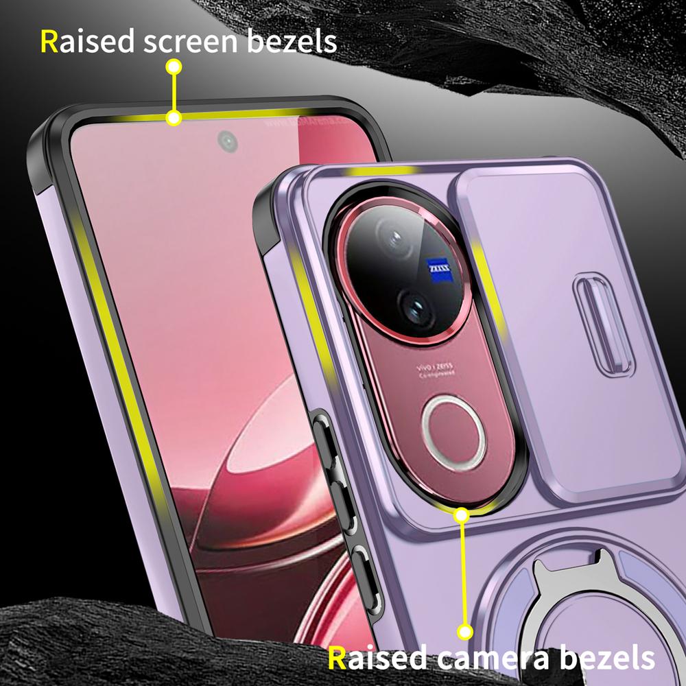 KEYSION Вращающаяся на 360° подставка-кольцо Чехол для телефона для VIVO V50 5G Защита камеры со сдвигом Магнитная противоударная задняя крышка для VIVO V50