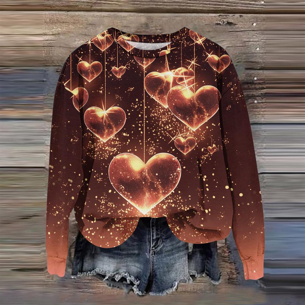 Women's Fashion Printed Long Sleeve Loose Round Neck Sweatshirt Top Fall