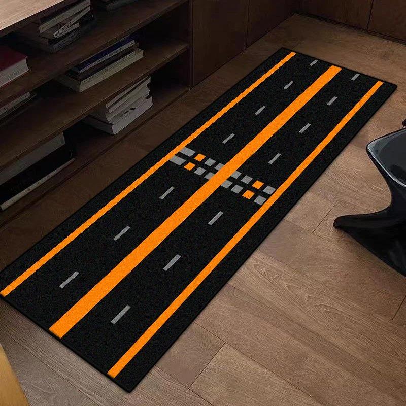 Modern Black Area Rug with Diagonal Orange Lines Non-Slip Rectangular Carpet for Living Room Study Decor Soft Floor Mat