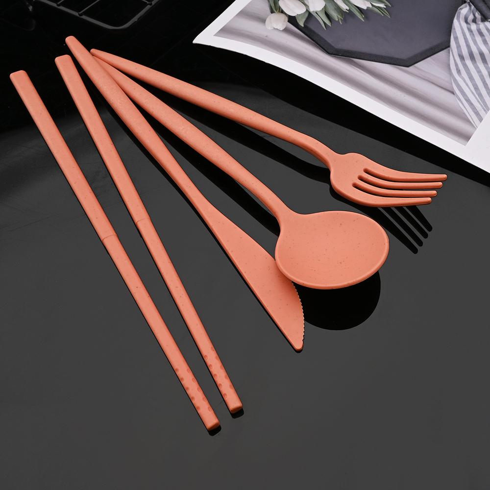 Портативные дорожные наборы посуды, 5 шт., вилка, ложка, нож, набор палочек для еды с футляром, экологически чистый набор столовых приборов для кемпинга