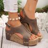 Large Size Women's Shoes Slope Heel Thick Sole Retro Fish Mouth Women's Sandals Hollow Casual Women's Sandals