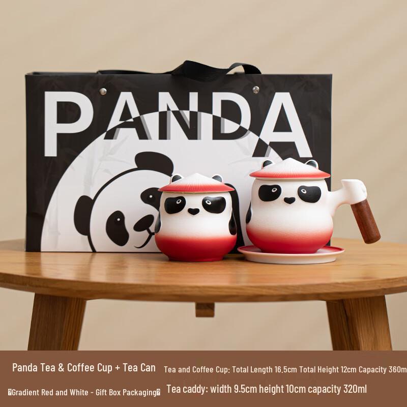 Cute Panda Ceramic Coffee Mug with Tea Caddy