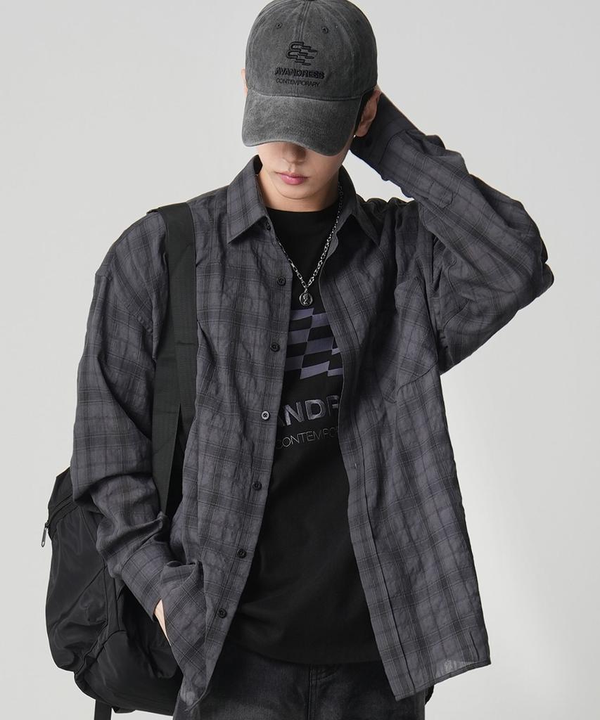 AVANDRESS Smith Overfit Check Shirt Charcoal