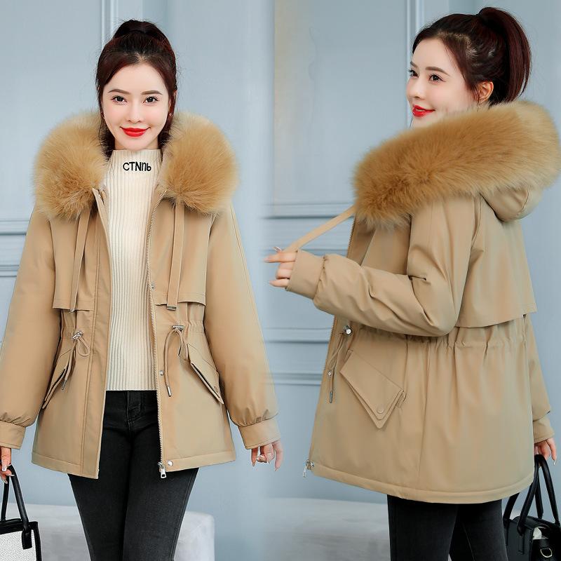 Winter Cotton-padded Clothes Women's Medium and Long Pie Overcomes Hairy Inner Fur Collar Hooded Down Cotton-padded Clothes Women's