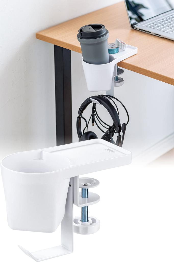 Sanwa Direct Drink Holder Desk Headphone Hanger Bag Hanger Clamp Type Metal Load Capacity 5kg White 200-STN063W