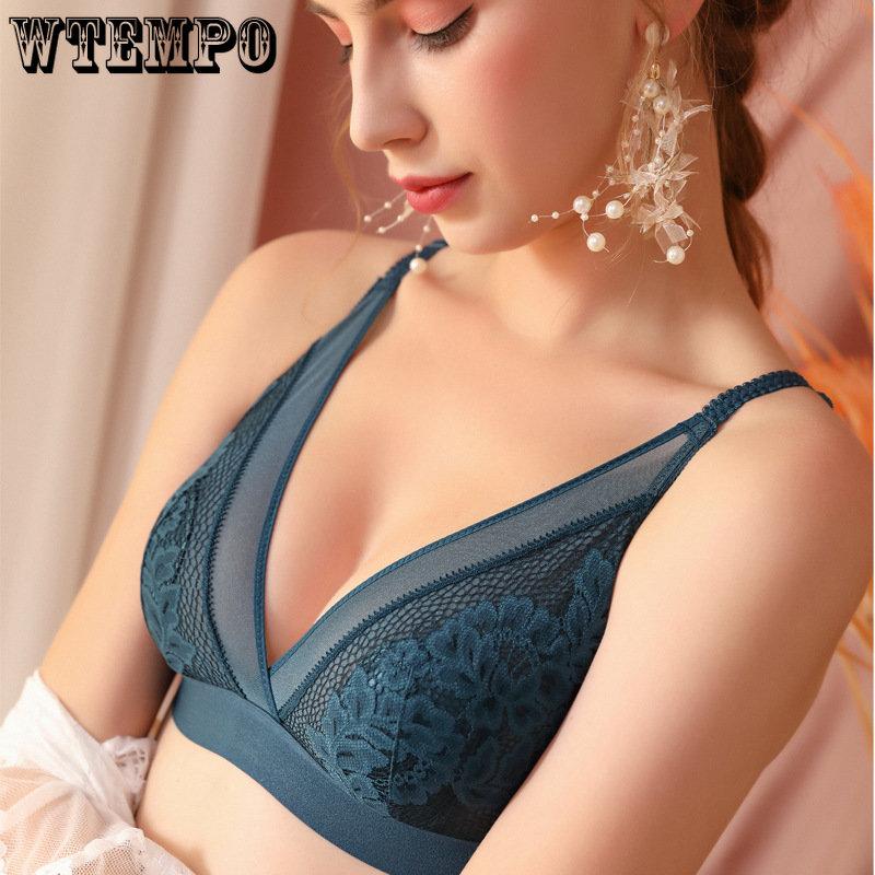 Sexy Lace Bra Women's Deep V Bra Thin Hollow Fancy Underwear Sensual Lingerie Invisible Plus Size Bralette See Through Bra