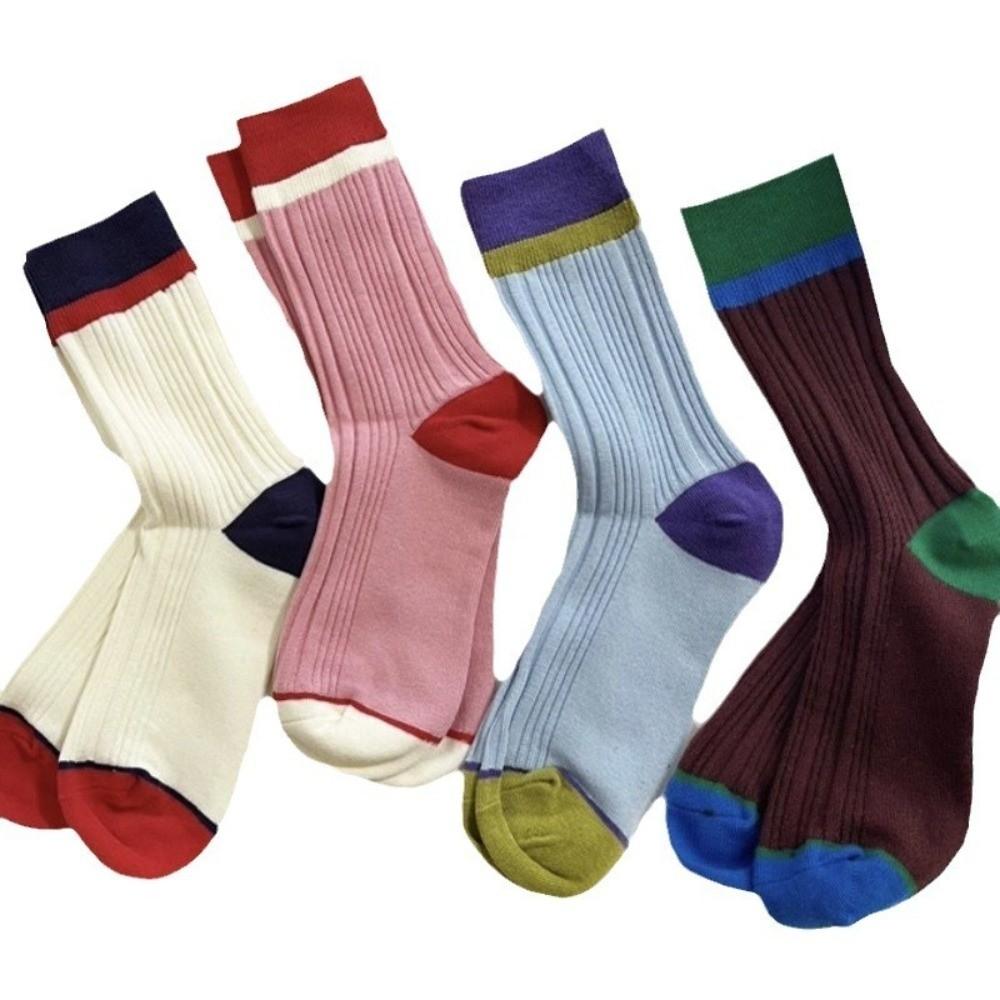 A Pair Soft Mid Tube Socks Stripes Long Socks Durable Womens Crew Socks for Women