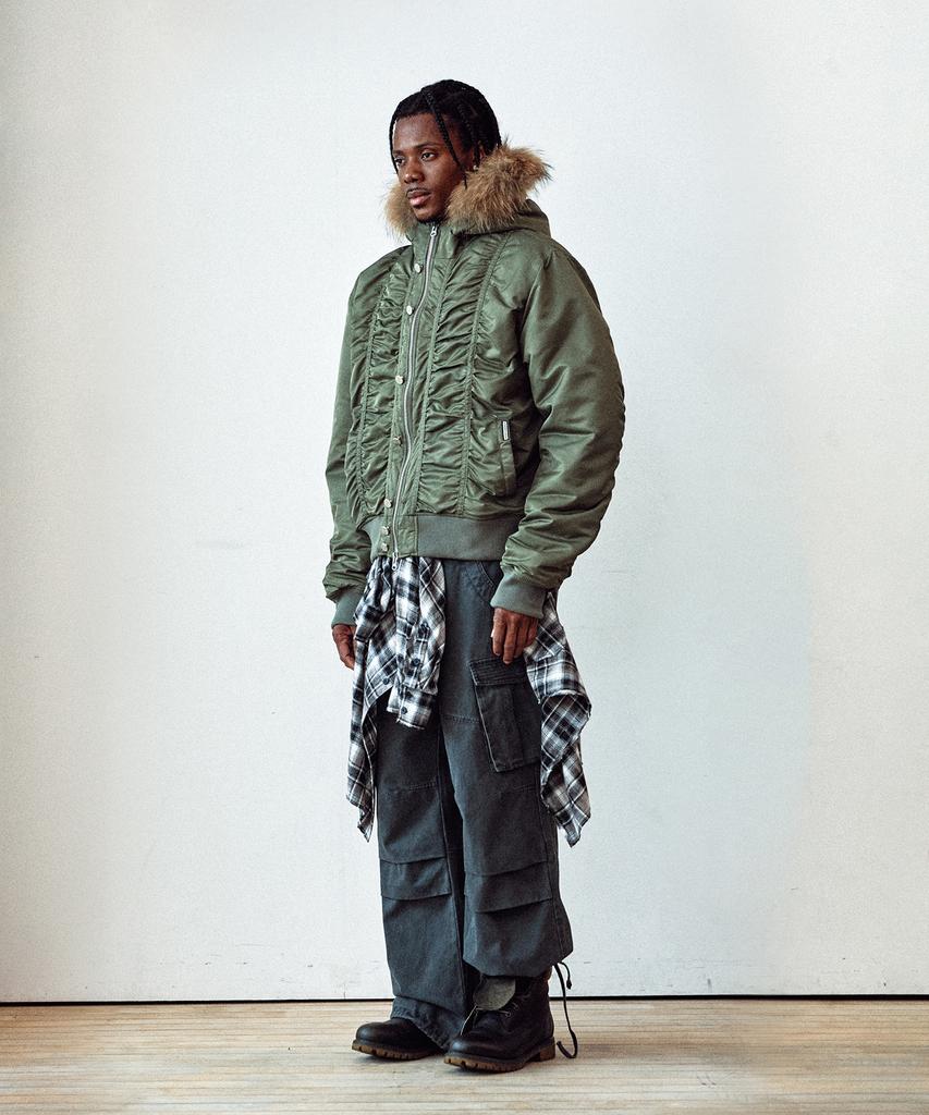 Thevinylhouse Fur Hooded Ma-1 Jacket Khaki