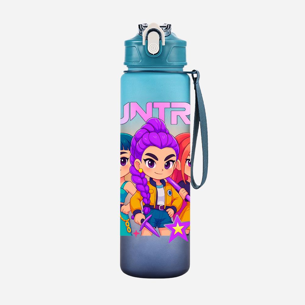 750Ml Water Bottler K-Pop Demon Hunters Printed Character Water Cup Large Capacity Outdoor Portable Rope Drinking Bottle for Boy Girl Gift