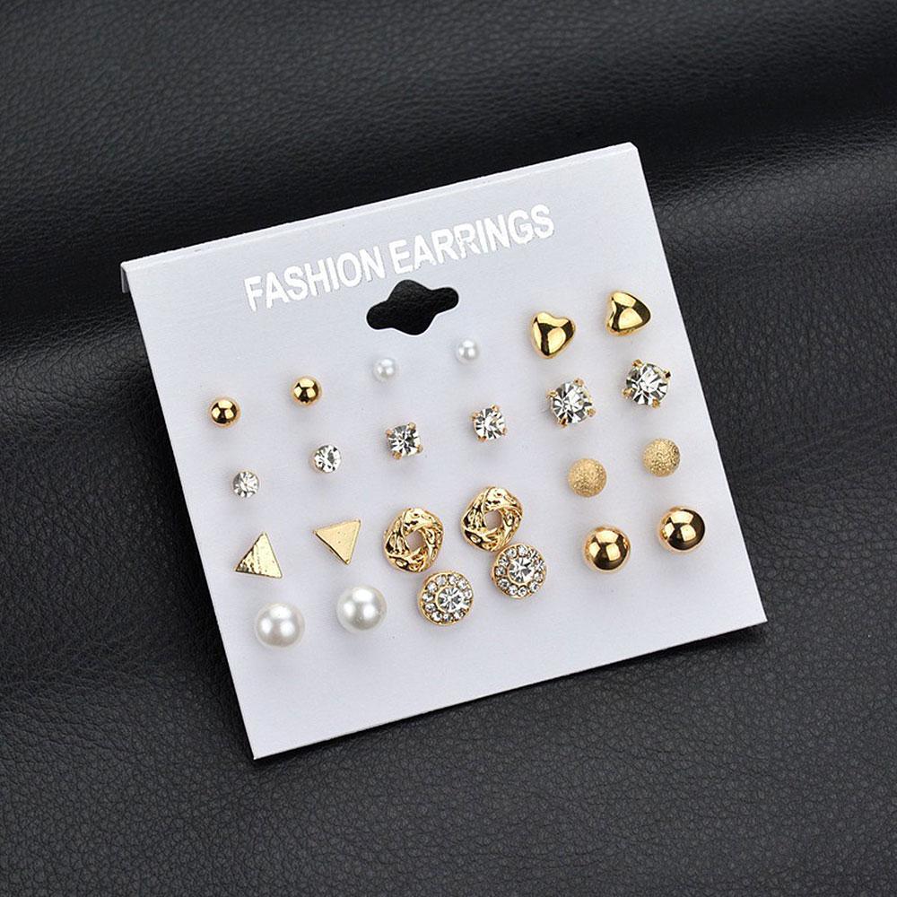 Серьги женские из металлического сплава с покрытием золотого или серебристого цвета и вставками из кристаллов, 12 пар