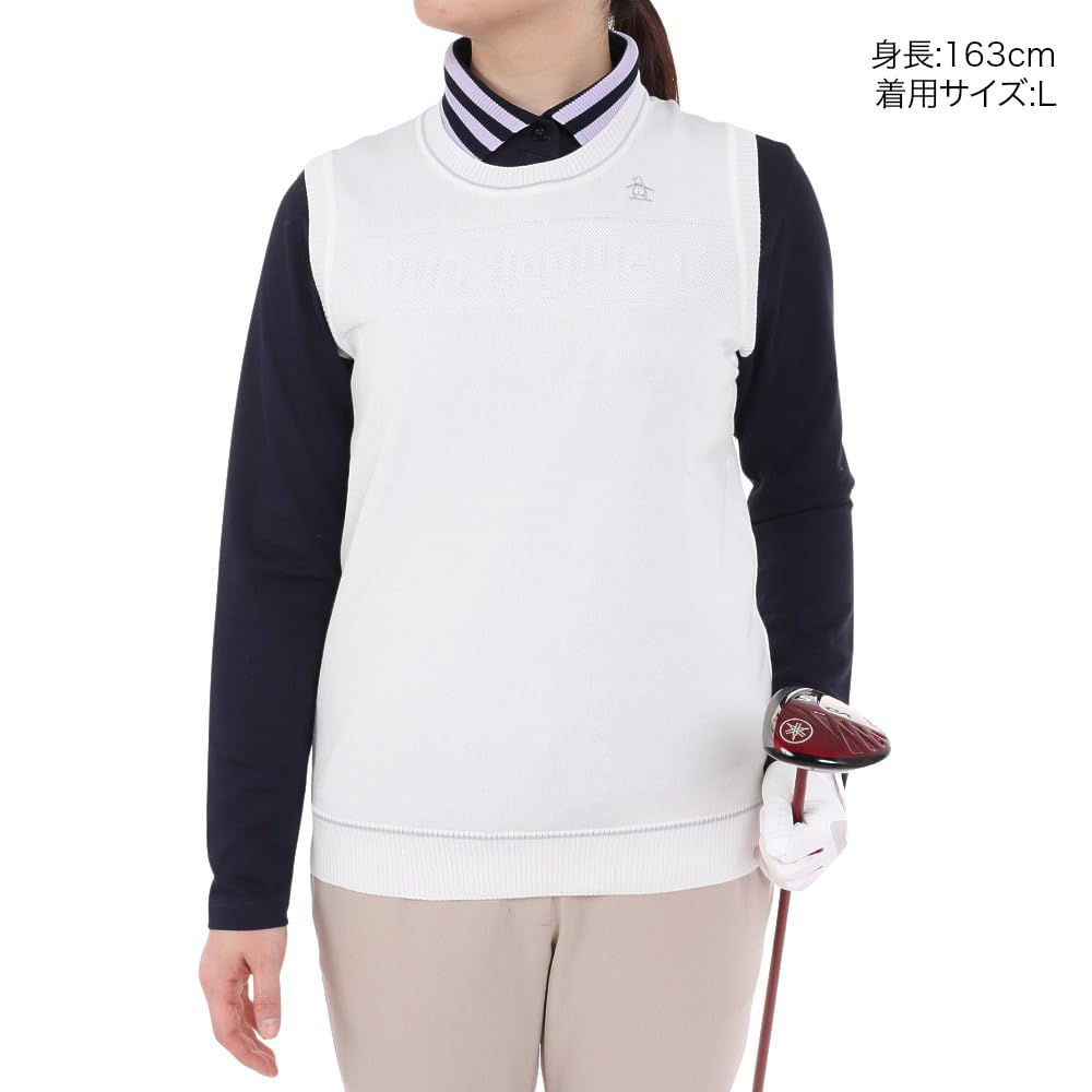 Трикотажный жилет с круглым вырезом без рукавов жаккардовый простой гольф MGWXJL82 WH00 [Munsingwear] женский (белый)