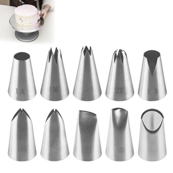10Pcs Stainless Steel Piping Nozzles Set for Cakes Biscuits Decoration Large Reusable Nozzles for Piping Bags Artistic Cake Piping Tool