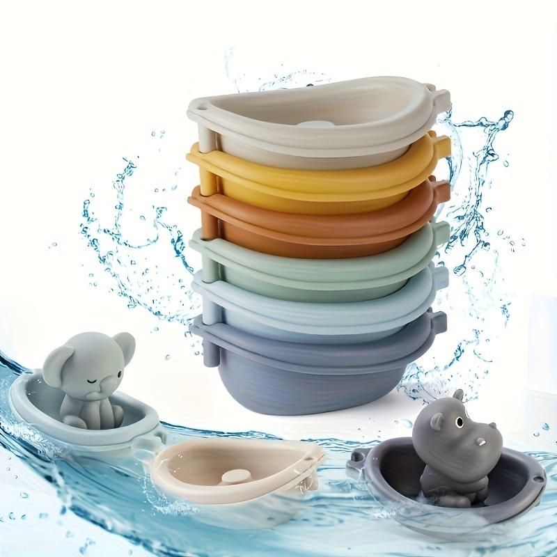 1/3Pcs Kids Bath Toys, floating animal & stacking boat design, squeeze finger puppets, perfect for holiday gifts.